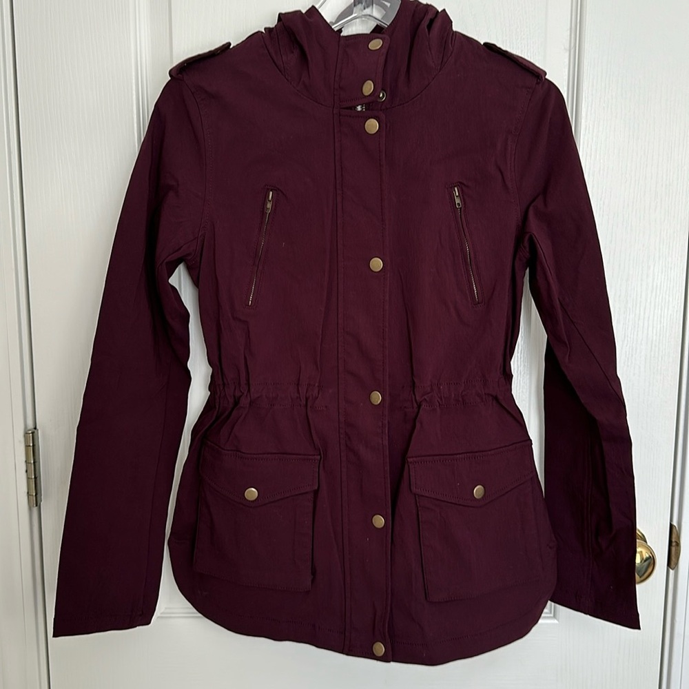 Burgundy Hooded Cargo Jacket